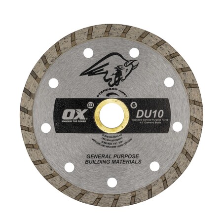 Ox Tools Standard General Purpose Turbo Diamond Blade | Diameter: 4.5" / 114mm | Bore: 7/8" - 5/8" / 22mm - 15mm OX-DU10-4.5